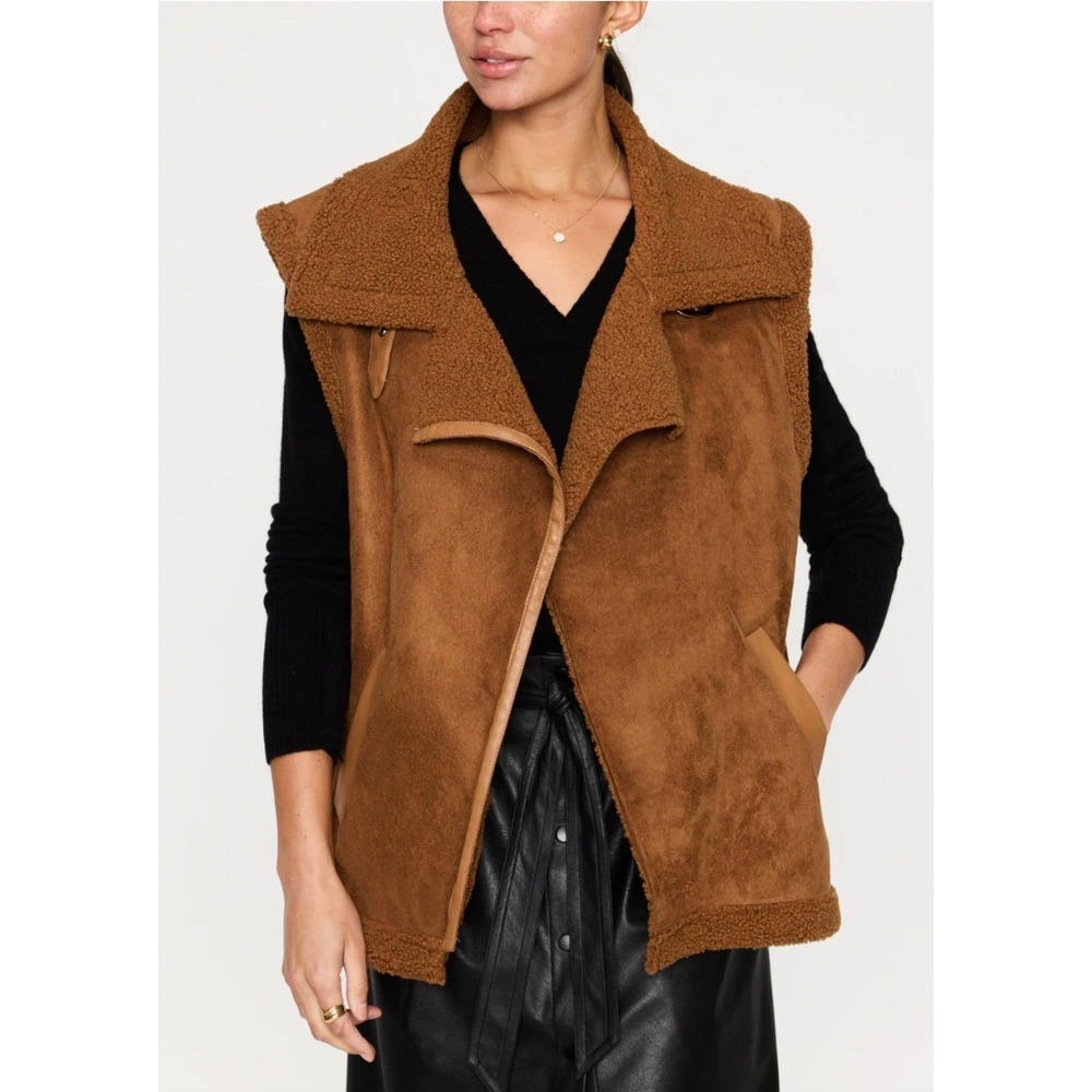 Brochu Walker‎ Loredo Vegan Suede Shearling Vest Camel Brown XS/S